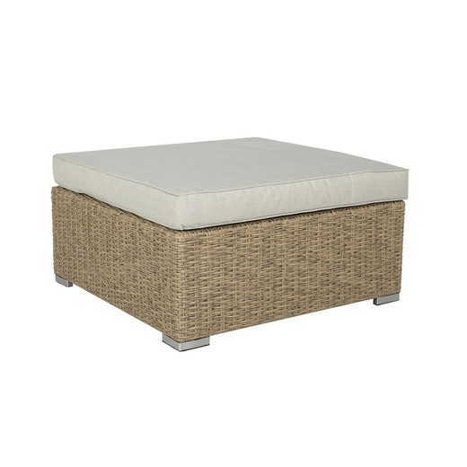 Outdoor coffee table / Puff made of aluminum and synthetic rattan in natural, 85 x 85 x 46 cm | California