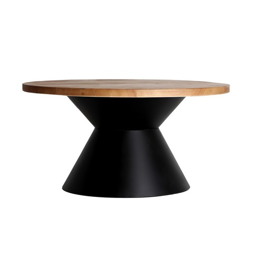 Stolik kawowy z drewna bukowego i żelaza w kolorze naturalnym i czarnym, Ø 80 x 40 cm | Amilly