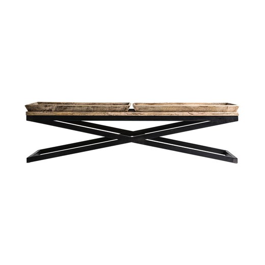 Mesa de centro de hierro negro y madera, 162x60x44cm | Newak