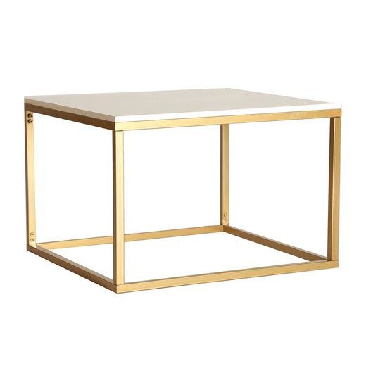 Iron and marble coffee table in gold and white, 60 x 60 x 42 cm | Bleg