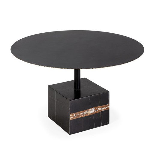 Tavolino in ferro e marmo nero/oro, Ø 81 x 47 cm