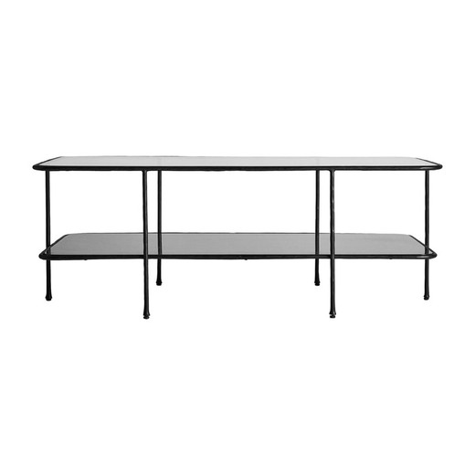 Sofabord i sort jern og Epfig glas, 112x61x41cm