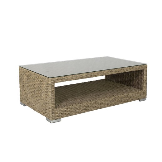 Aluminum and synthetic rattan garden coffee table in natural, 120 x 70 x 41 cm | California