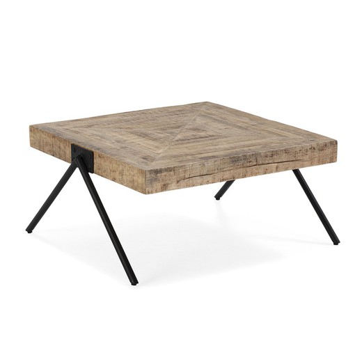 Coffee table in natural mango wood and metal, 86 x 80 x 40 cm | Indra