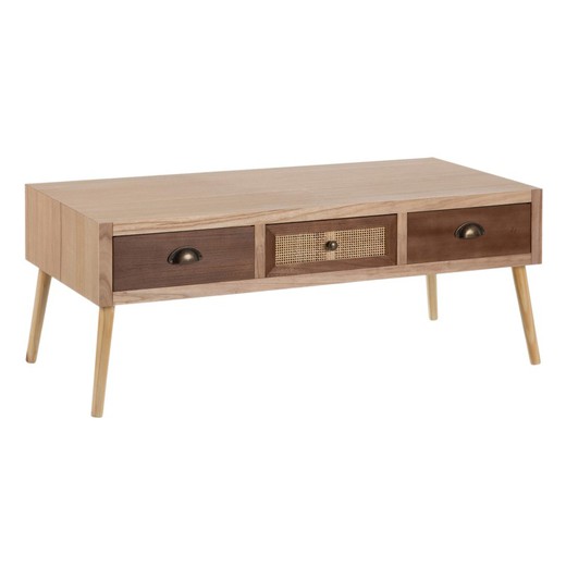 Table basse en bois de paulownia et rotin naturel, 110 x 50 x 43 cm | Sacha