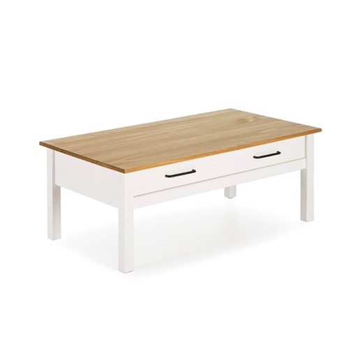 Mesa de centro de madera de pino blanca, 100x55x40 cm