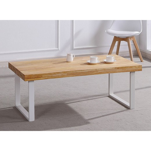 Table basse en bois de chêne et métal naturel et blanc, 120 x 60 x 43,5 cm | Naturel