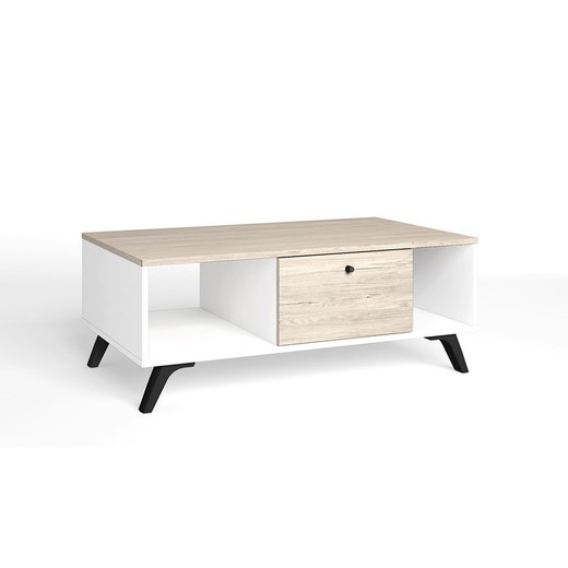 Table basse en blanc et bois naturel, 100 x 60 x 38,8 cm | Sahara