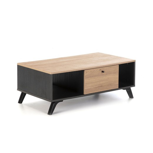 Tavolino basso in legno naturale e nero, 100 x 60 x 38,8 cm | Texas