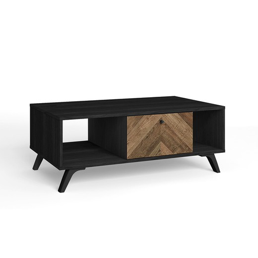 Black and natural wooden coffee table, 100 x 60 x 38.8 cm | Chevrons