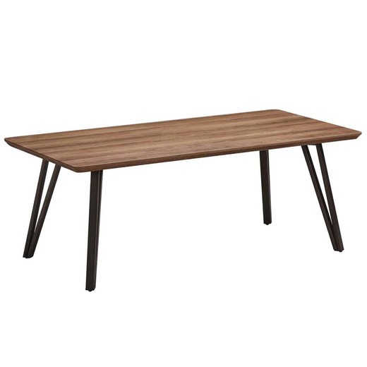 Drewniany stolik kawowy i czarna metalowa rama, 120 x 60 x 45 cm
