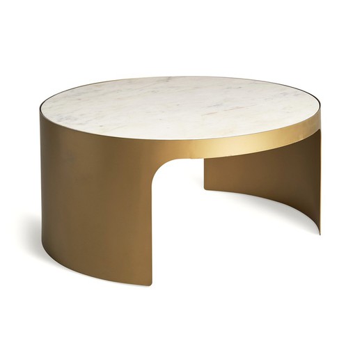 Mesa de centro de mármol y hierro en blanco y dorado, 80 x 80 x 38 cm | Dijon