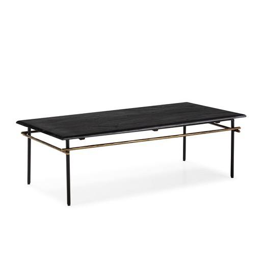 Table basse en marbre noir/or et fer, 122 x 61 x 37 cm