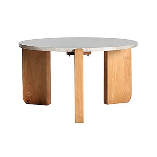 Mesa de centro de mármol y madera de caucho en beige y natural, 73 x 70 x 42 cm | Hirson