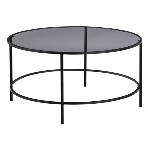 Black and gray metal and glass coffee table, 90 x 90 x 45.5 cm