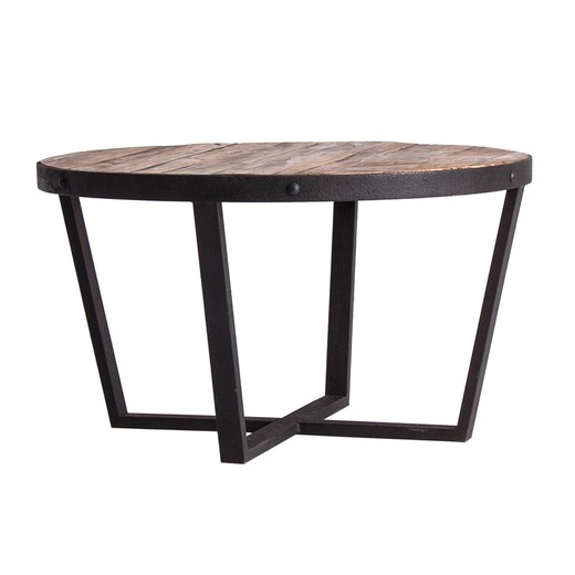 Tavolino da caffè in pino riciclato Minot Wood/Nero, Ø80x45cm