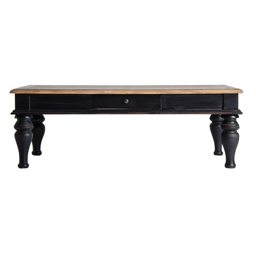 Zenica Tavolino da caffè in pino riciclato nero/legno, 130x65x45cm