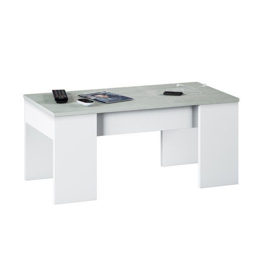Tavolino alzabile bianco con finitura cemento, 100 x 50 x 45/56 cm