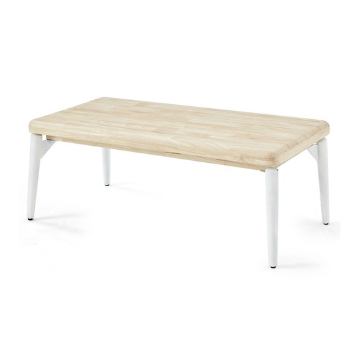 Table basse relevable en bois de chêne et métal naturel et blanc, 120 x 60 x 48 - 62 cm | Lune