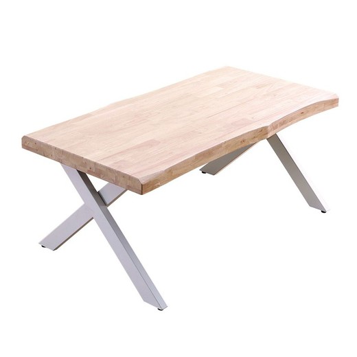 Height-adjustable coffee table in natural/white wood and metal, 120 x 66 x 47/60 cm | Xena