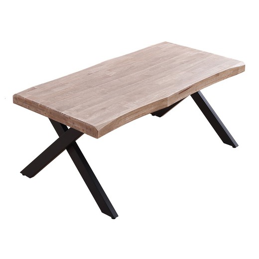 Liftable coffee table in natural oak and metal, 120 x 66 x 47/62 cm | xena