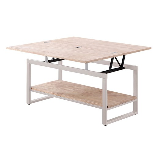 Hefbare salontafel van eikenhout en metaal in licht naturel en wit, 100 x 45/90 x 47/62 cm | Steve