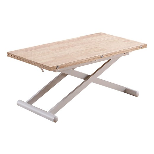 Opklapbare salontafel van eikenhout en metaal in licht naturel en wit, 110 x 57/114 x 49/76 cm | Natuurlijk