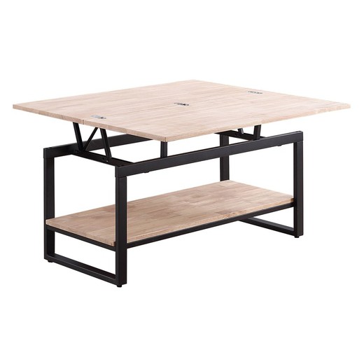 Lift-top coffee table made of oak and metal in light natural and black, 100 x 45/90 x 47/62 cm | Steve