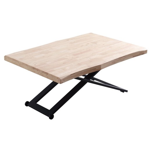Table basse relevable en chêne et métal naturel clair et noir, 180 x 80 x 49/76 cm | Zoé