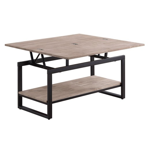 Table basse relevable en chêne et métal naturel et noir, 100 x 45/90 x 47/62 cm | Steve