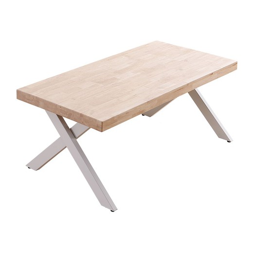 Tavolino rialzato liscio in rovere e metallo in naturale chiaro e bianco, 120 x 66 x 47/62 cm | xena
