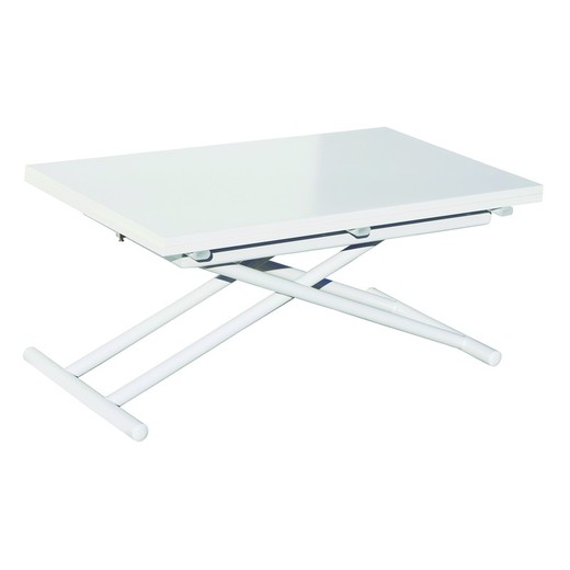 Tavolino allungabile e regolabile in altezza in legno bianco e metallo, 100 x 50/100 x 48/74,5 cm | sottosopra