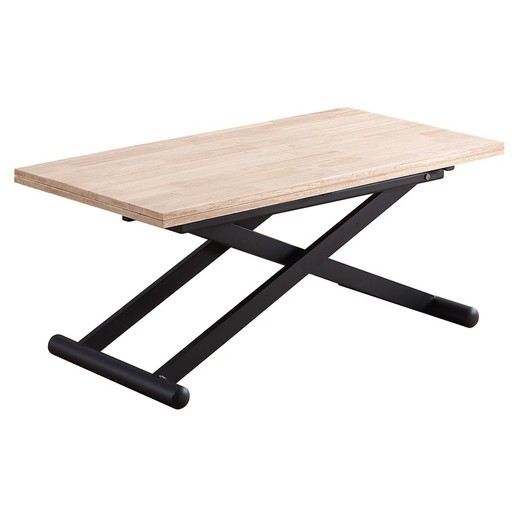 In hoogte verstelbare en uitschuifbare salontafel in naturel/zwart hout en metaal, 110 x 57/114 x 49/76 cm | natuurlijk