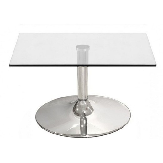 Table basse en verre et base chromée, 50 x 50 x 45 cm