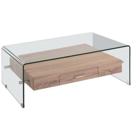 Glass and wood coffee table, 110 x 55 x 35 cm