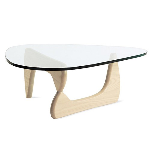 Salontafel in essenhout en glas, 130 x 93 x 39,5 cm