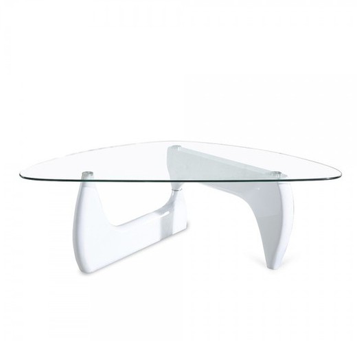 White lacquered coffee table and glass, 120 x 70 x 42 cm