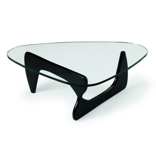 Table basse laquée noire et plateau en verre, 125 x 90 x 39 cm