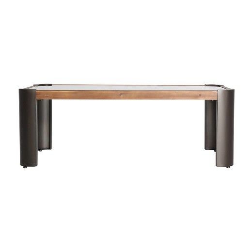 Table basse Narbona en bois de sapin, verre et fer naturel/gris, 122 x 66 x 44 cm