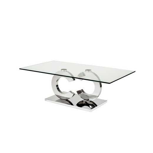 Tavolino da caffè rettangolare in vetro e acciaio inox argento, 130 x 70 x 43 cm | cassandra