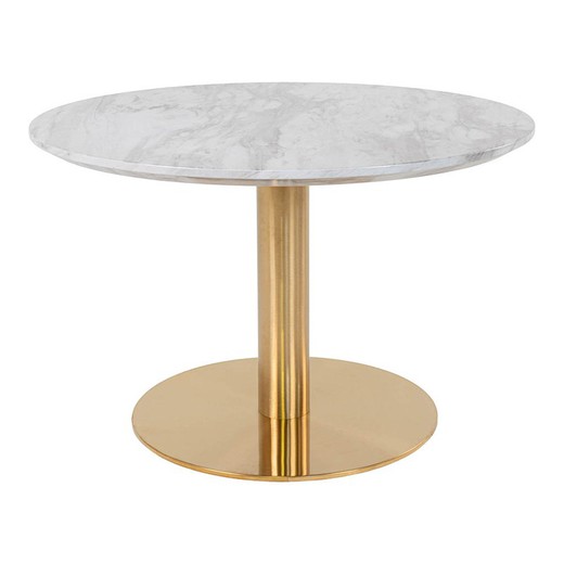 Mesa de centro redonda de madera efecto mármol en blanco y dorado, 70 x 70 x 45 cm | Bolzano