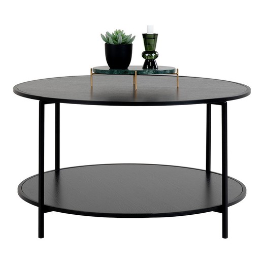 Mesa de centro redonda de madera y acero en negro, 80 x 80 x 45 cm | Vita