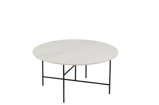 WHITE Round Coffee Table in Porcelain and White/Black Metal, Ø80x39 cm