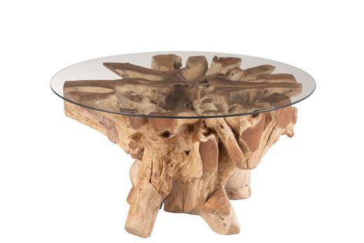 S RAOUL Coffee Table in Teak and Natural Glass, 83x90x45 cm