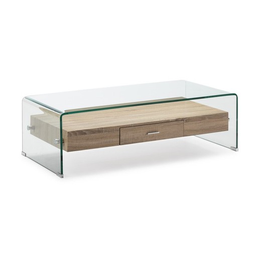 Sidney coffee table in tempered glass. Wooden chest of drawers 110 x 55 x 35 CM
