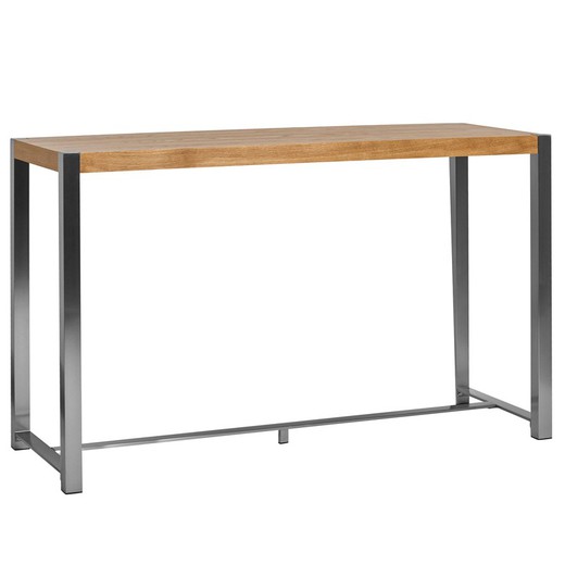 Hoge eettafel van eikenhout en stalen frame, 160 x 60 x 100 cm