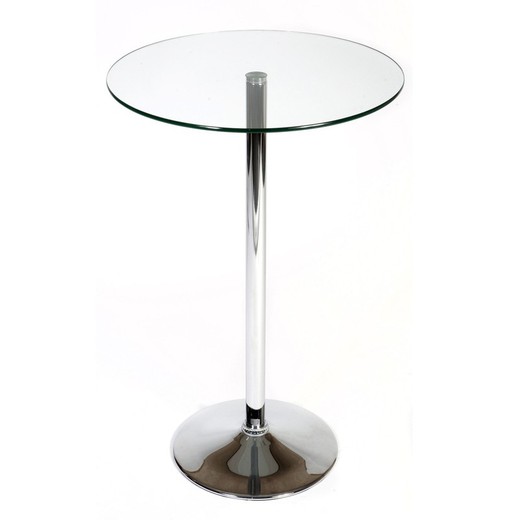 High glass dining table with chrome base, Ø60 x 105 cm