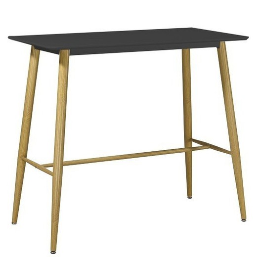 Højt sortlakeret spisebord og metalramme med træfinish, 120 x 60 x 106 cm