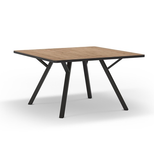 Square wooden dining table in natural and black, 136 x 136 x 77 cm | Beni