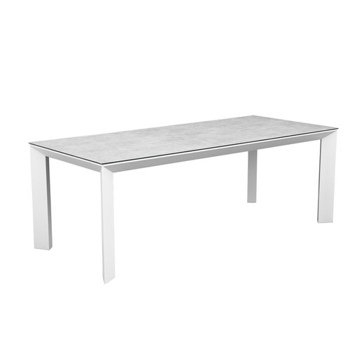 Mesa de comedor de exterior de aluminio y cristal en blanco y gris, 210 x 90 x 75 cm | Onix